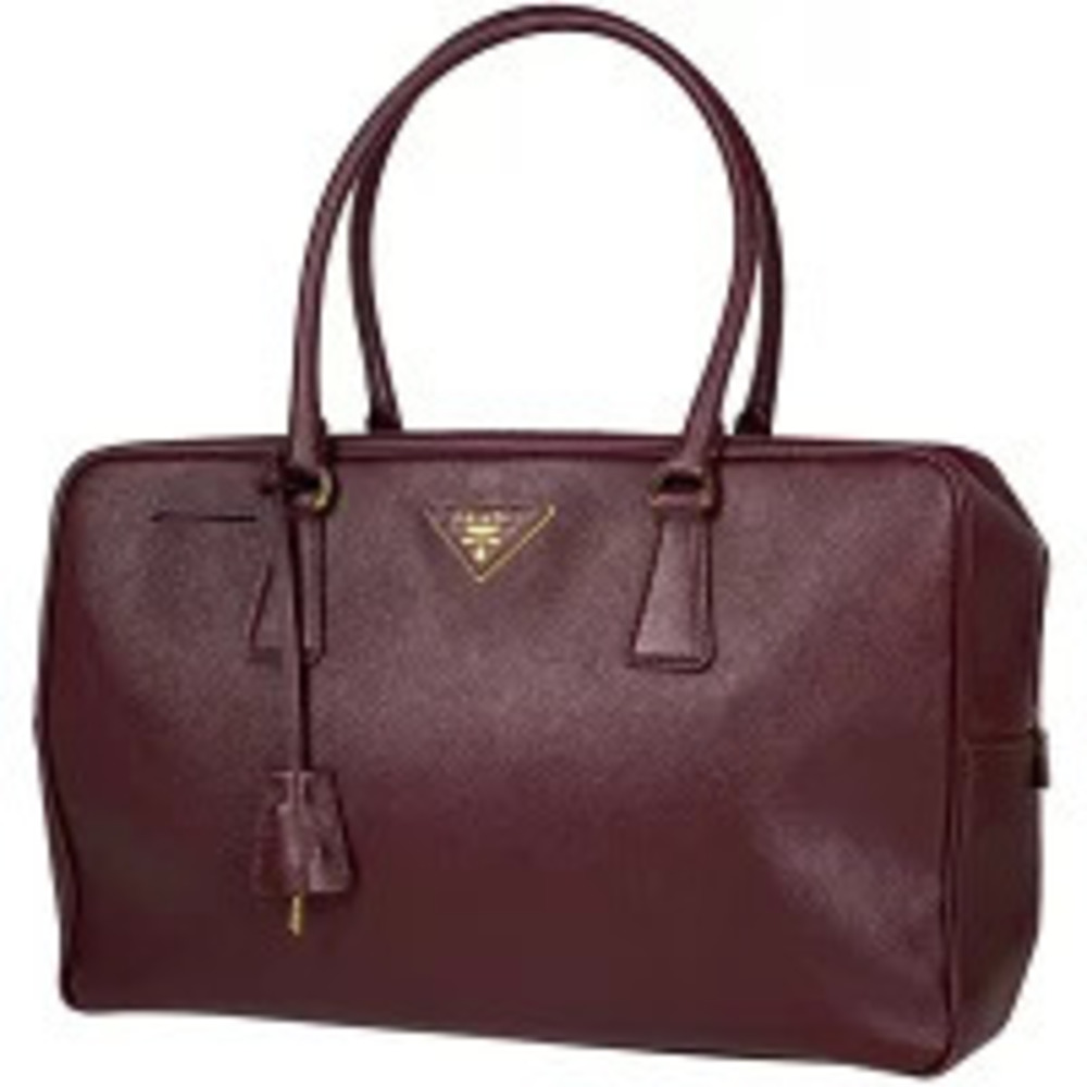 Prada Plate Handbag Boston Saffiano Leather Bordeaux Purple